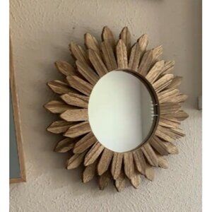 New Wall Mirror Decorative 12 inch Rustic Wood Mirror Sunburst Boho Mirror